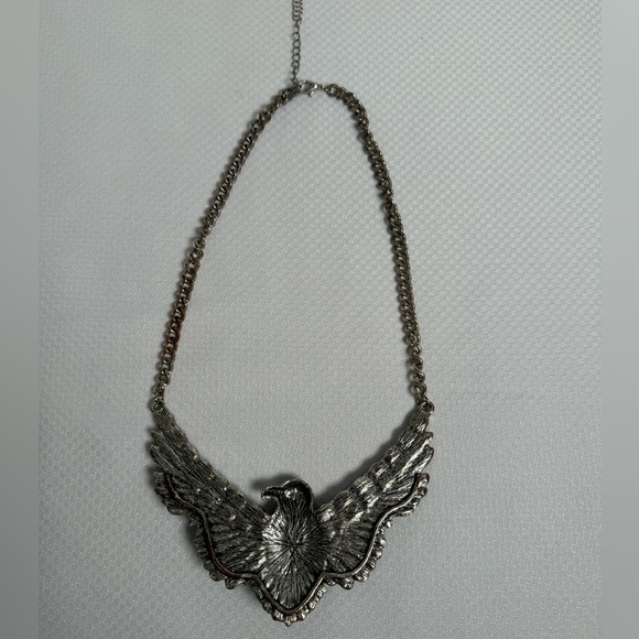 VTG Flying Eagle With Pearls Silver Tone Necklace Pendant Statement Necklace - Picture 8 of 11